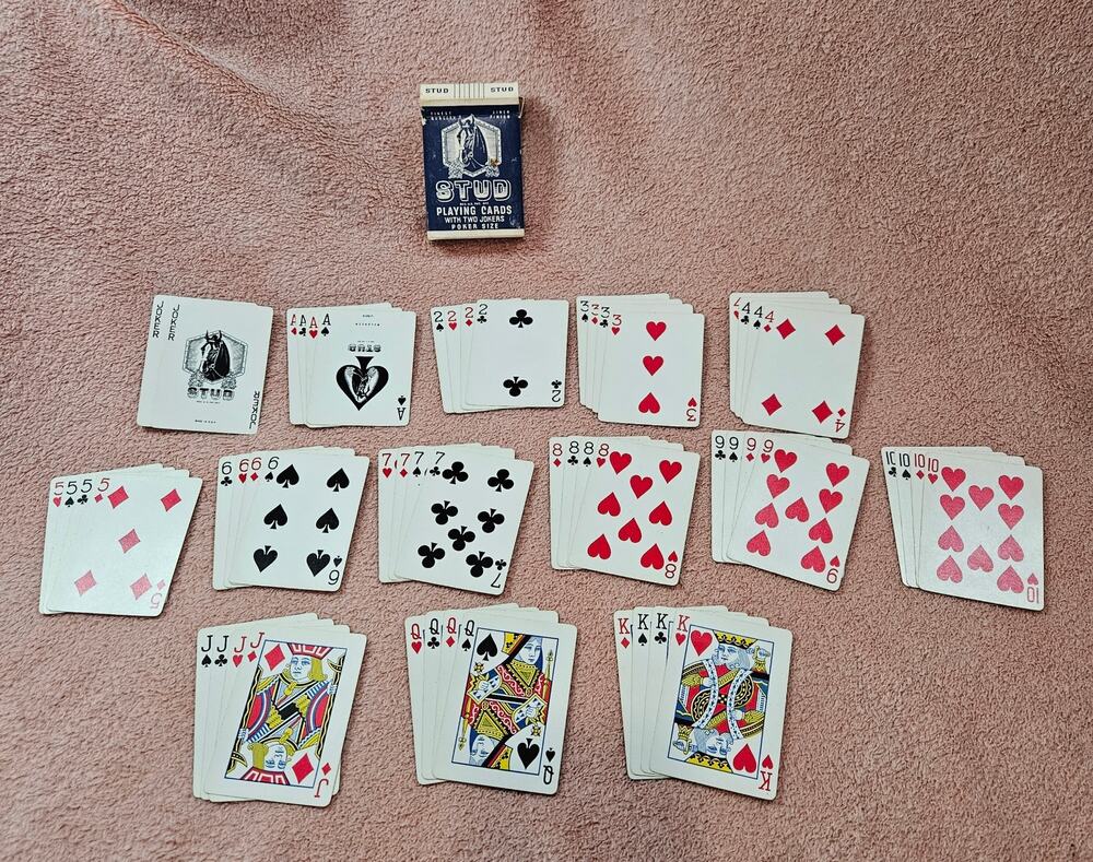 Vintage Stud Playing Cards Poker Size Deck with Box and Jokers- Complete Deck